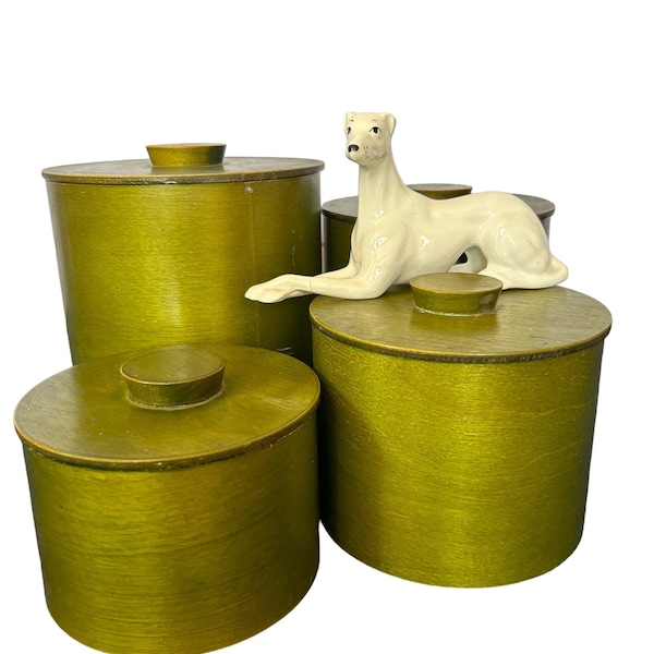 Mid Century, Danish Style, Green,  WOOD, NESTING CANISTERS,  Set of 4, Retro Style, Industrial Style