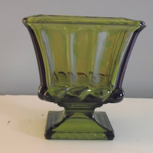 VINTAGE GREEN GLASS Pedestal Vase/Bowl