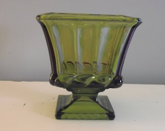 VINTAGE GREEN GLASS Pedestal Vase/Bowl