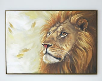 オリジナル絵画 - 「Weary And Proud」 36x36インチ、ライオンの絵画