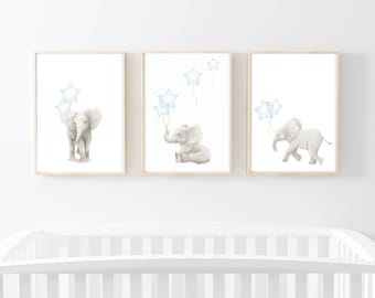 nursery art prints, star nursery prints, elephant art, nursery decor, elephant prints, nursery wall art, nursery prints, elephant artwork