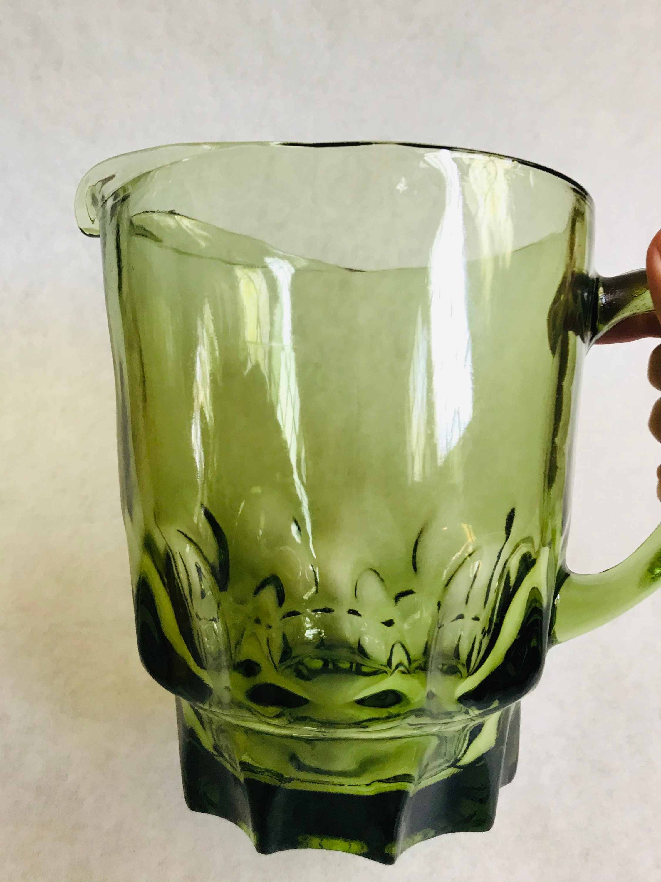 Vintage green pitcher green glass pitcher green barware Etsy