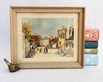Vintage Maurice Utrillo Montmartre lithograph, vintage France artwork, French urban cityscape print, midcentury Paris print