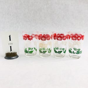 Vintage floral juice glasses, Swanky Swig MCM glasses, midcentury red white green flower glasses, vintage wineglasses, vintage MCM kitchen