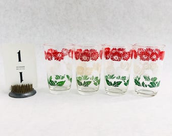 Vintage Floral Juice Glasses, MCM Swanky Swig, Set of 4