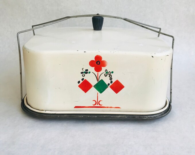 Vintage Cake Plate, Vintage Cake Carrier, Square Cake Carrier, Vintage Cake Tin, Floral Cake