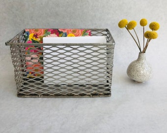 Vintage metal storage box, industrial metal box, industrial metal basket, vintage metal grid storage basket, vintage organizing box