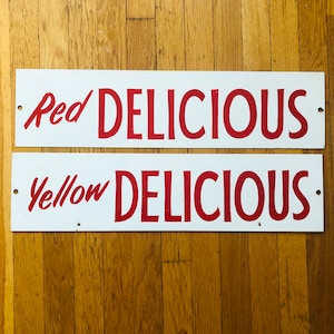 Letrero de manzana vintage, letreros de manzana de metal, letrero vintage de manzana Red Delicious escrito a mano, letrero vintage de manzana Yellow Delicious escrito a mano