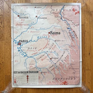 Vintage double sided French wall map, vintage Paris wall map, vintage Loire Valley wall map, French decor