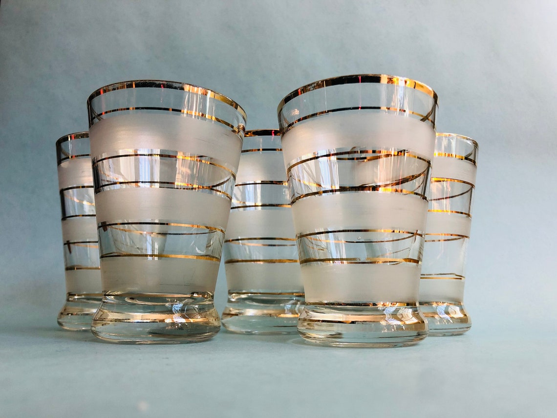 Vintage Etched Juice Glasses Vintage Aperitif Glasses MCM Etsy