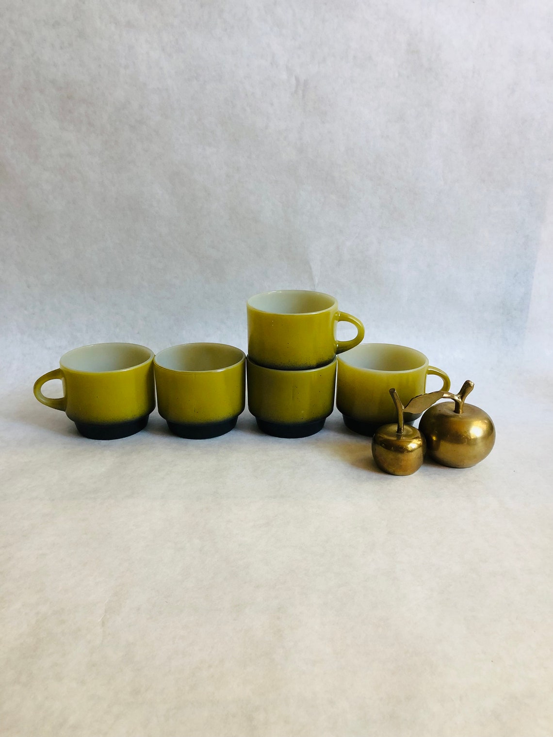 Vintage Fire King Mugs Green and Black Fire King Mugs Green Etsy