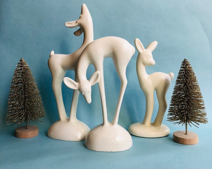 Vintage White Reindeer Figurines, Vintage White Ceramic Deer, Vintage