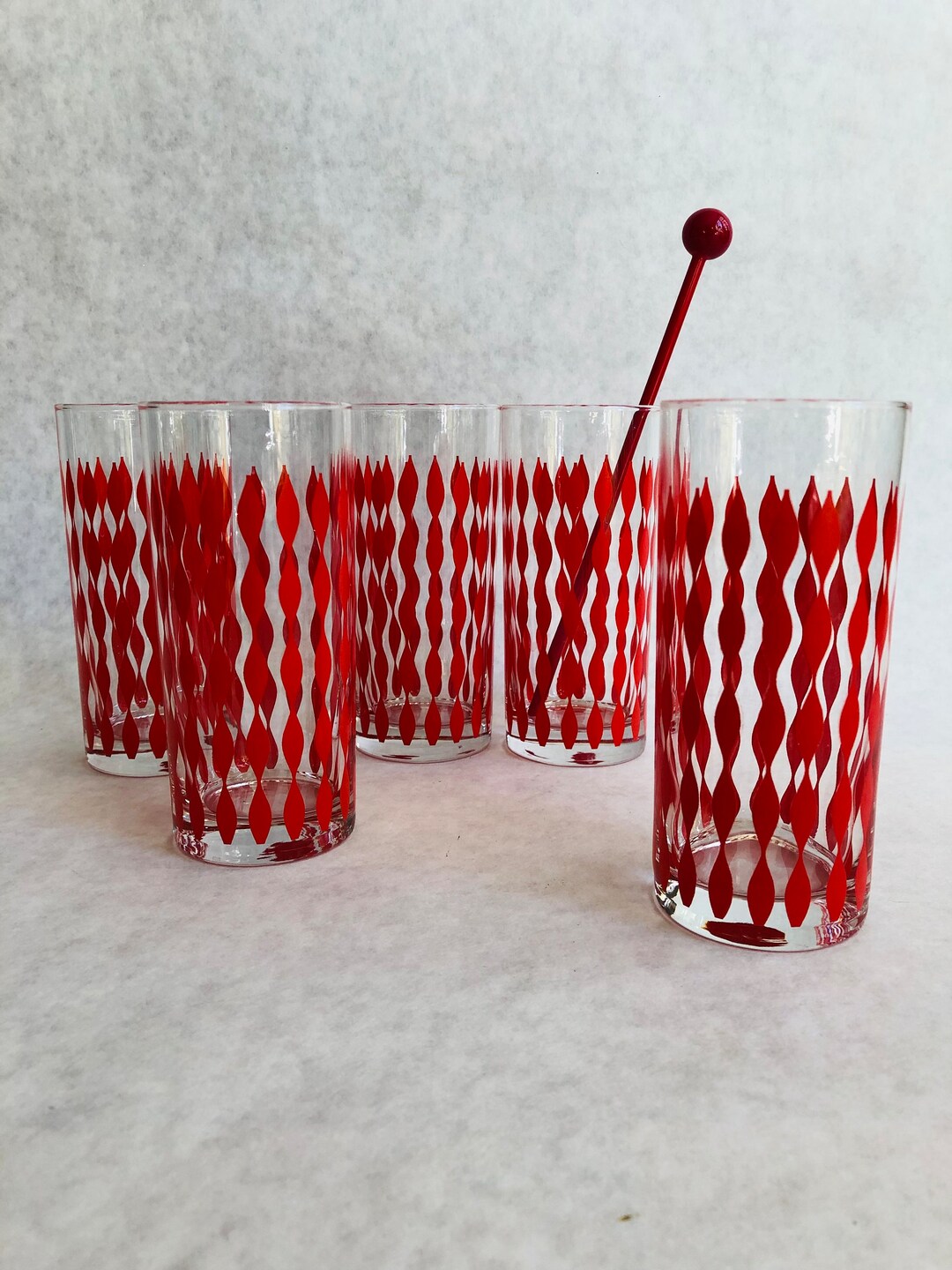 Vintage Red Highball Glasses Red Diamond Highball Glasses Etsy