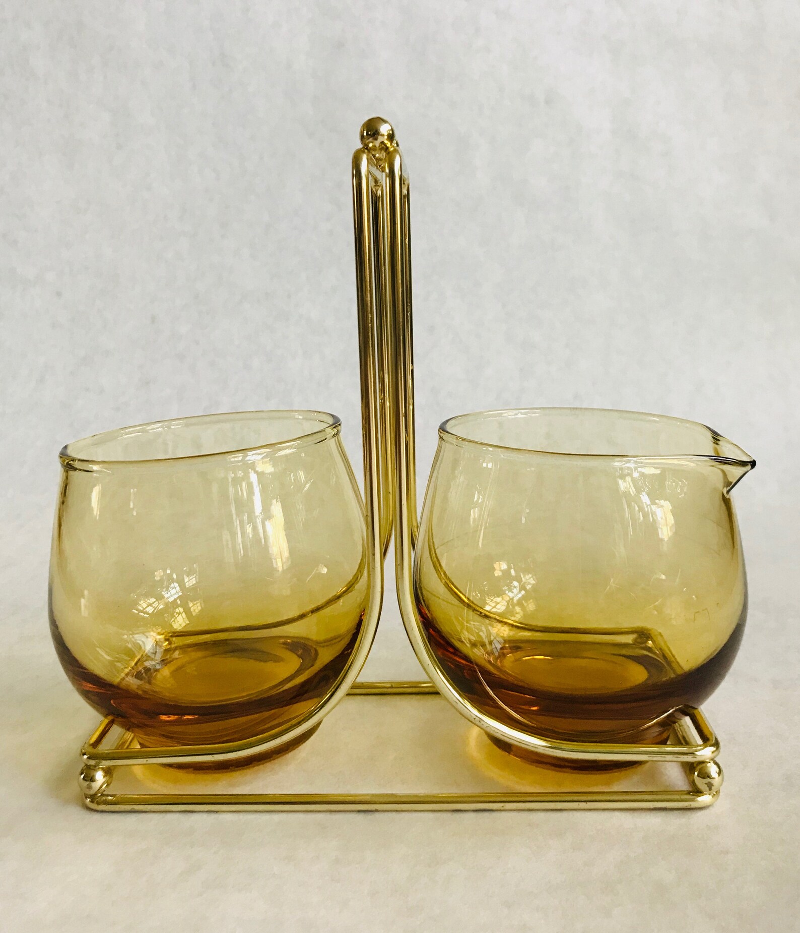 Vintage Amber Glass Sugar Bowl and Creamer Set Sugar Bowl and Etsy