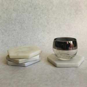 Vintage alabaster coaster set, vintage coaster set, alabaster coaster set, hexagonal alabaster coaster set, vintage barware, housewarming