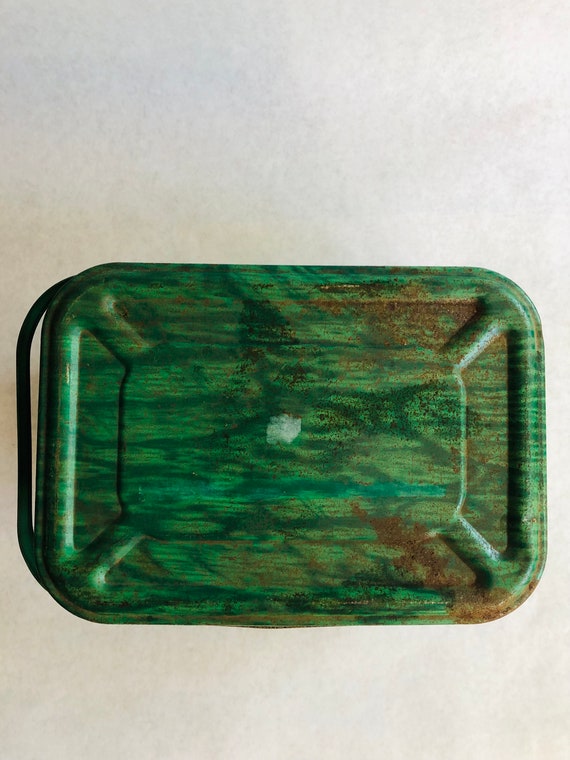 Vintage metal green picnic basket, vintage green … - image 6