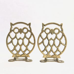 Vintage brass owl bookends, vintage brass decor, vintage bookends, library decor, folding brass owl bookends, collapsible bookends, owls