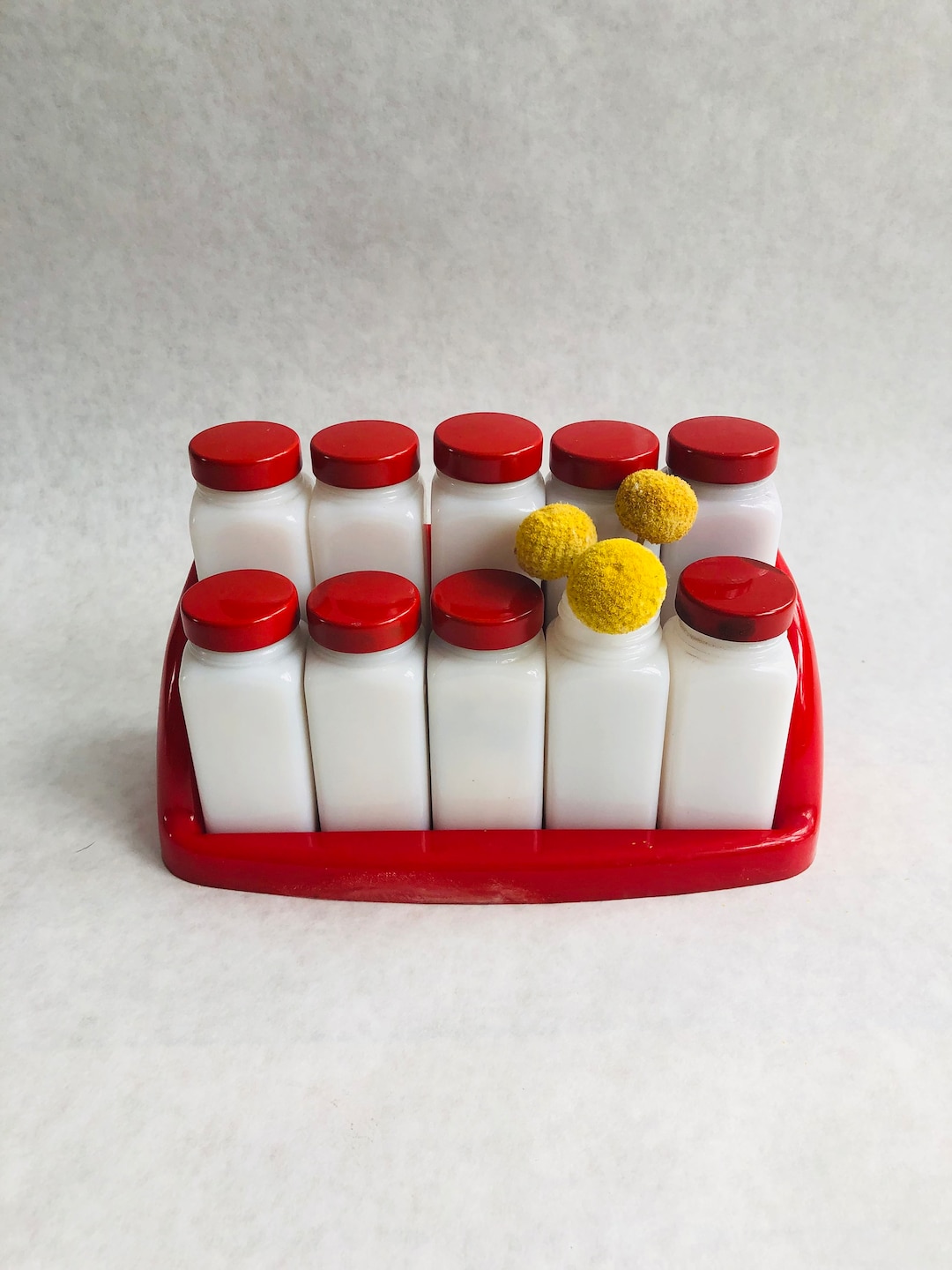 Vintage Spice Jars, Vintage Spice Jars With Rack, Vintage Milk Glass