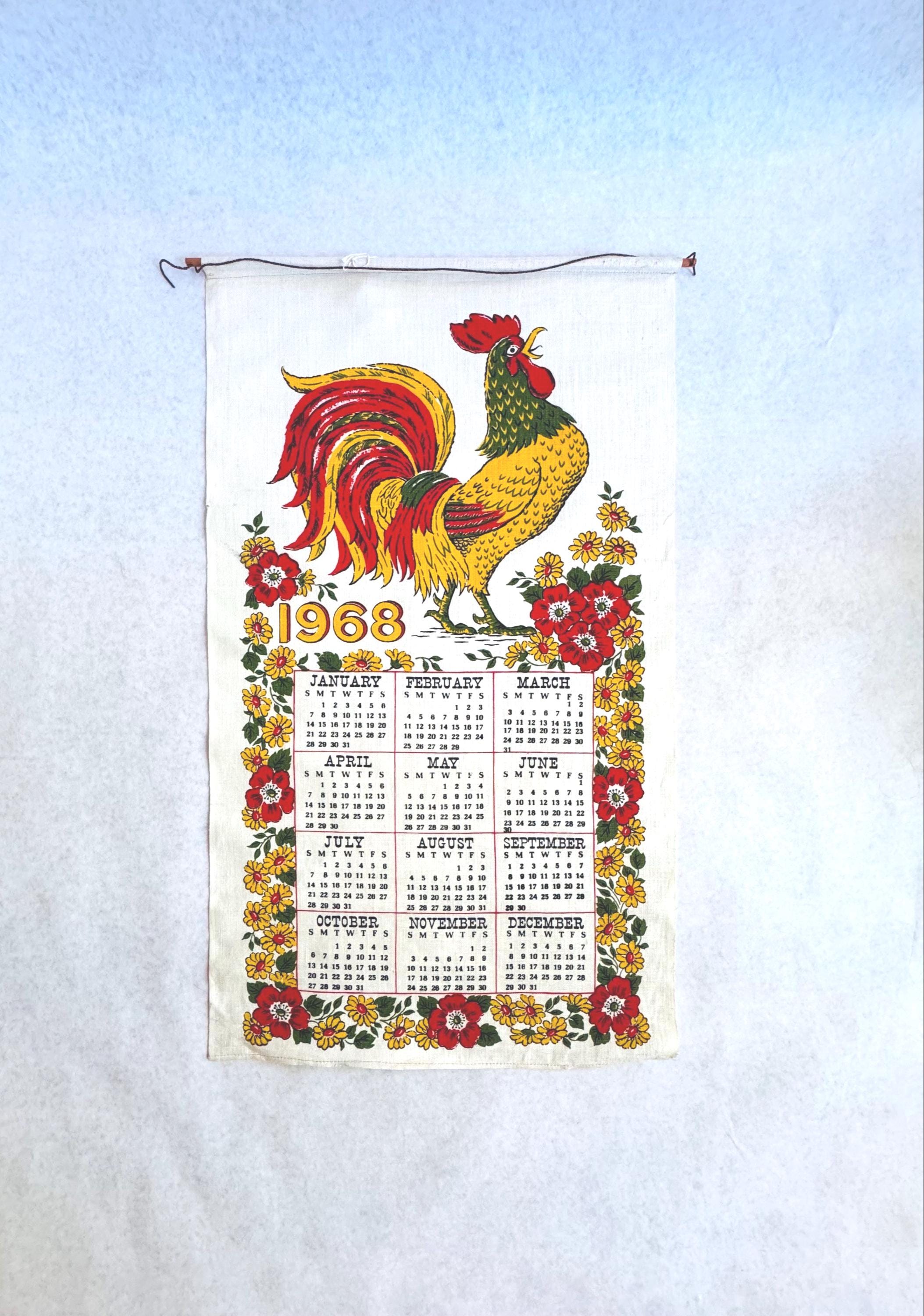 アンティーク雑貨 60s Vintage Fabric Calendar 1968 Vintage Cloth