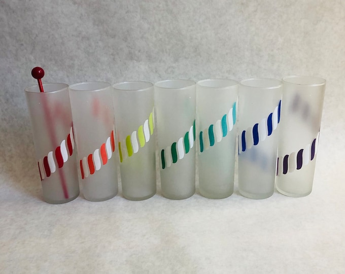Vintage Libbey Candy Stripe Collins Glasses, Vintage Libbey Frosted