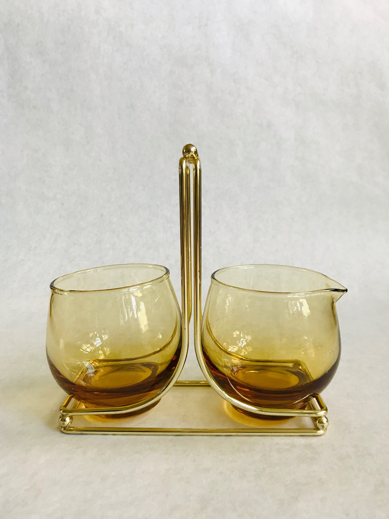 Vintage Amber Glass Sugar Bowl and Creamer Set Sugar Bowl and Etsy