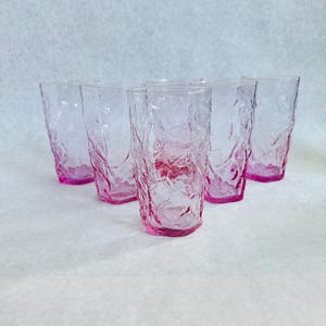 Vintage Morgantown Seneca Driftwood pink glass tumblers, pink glassware, pink glasses, MCM pink drinkware, midcentury glasses, pink drinks