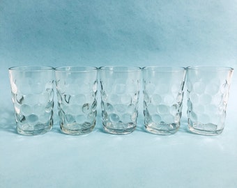 Rare vintage bubble glass juice glasses, midcentury juice glasses, vintage dot glasses, vintage barware, clear polka dot vintage glasses