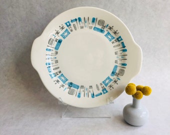 Royal China Blue Heaven handled platters, vintage Blue Heaven handled plates, rare Blue Heaven serving trays, Blue Heaven handled cake plate
