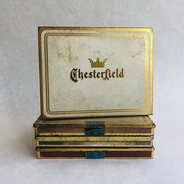 Vintage cigarette tin, vintage Chesterfield cigarette tin, vintage Chesterfield tin, vintage cigarette box, midcentury cigarette box