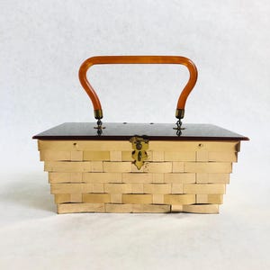 Rare vintage metal weave cocktail bag, midcentury purse, MCM handbag, midcentury metal weave and Bakelite cocktail purse, MCM accessories