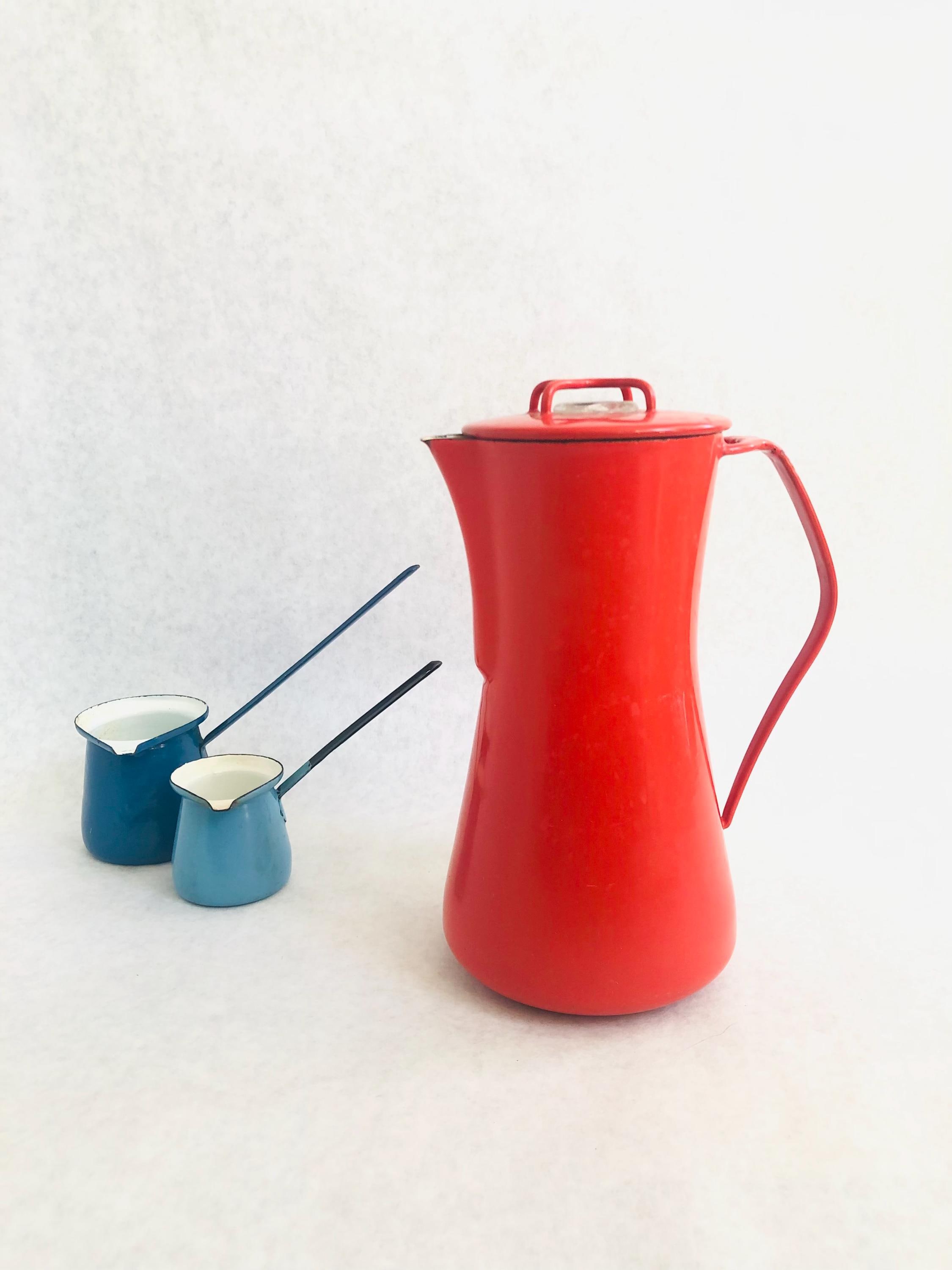 Vintage Dansk Kobenstyle Red Enamelware Pitcher, Danish Modern