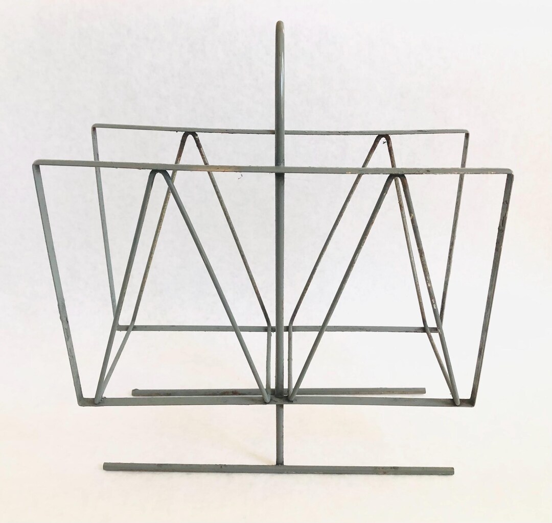 Metal Frame Magazine Rack Vintage Magazine Rack, Vintage Grey Metal Midcentury Magazine Rack, MCM ...
