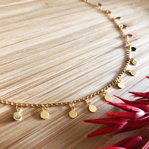 Gold choker necklace with small medals 18K gold plated with optional personalized engraved medal image 4