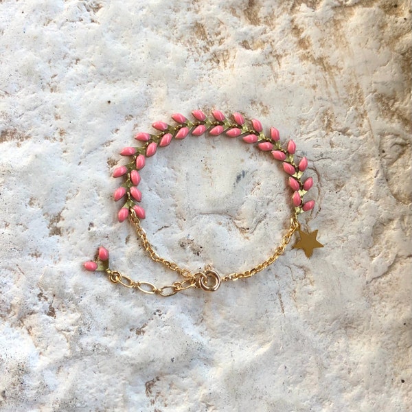 Bracelet enfant fille doré à épis plaqué or avec étoile et médaille gravée personnalisée