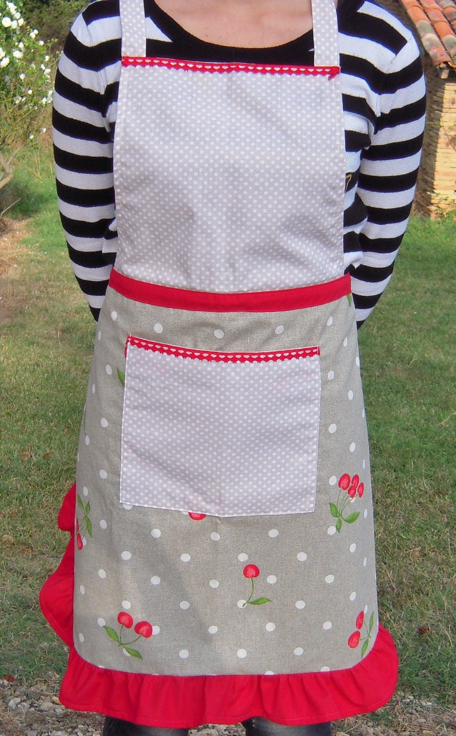 Tablier de Cuisine Volanté Motifs Cerises et Pois