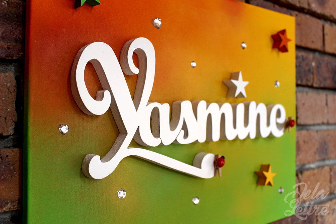 Tableau lumineux LED avec prénom en bois décoration murale | Etsy