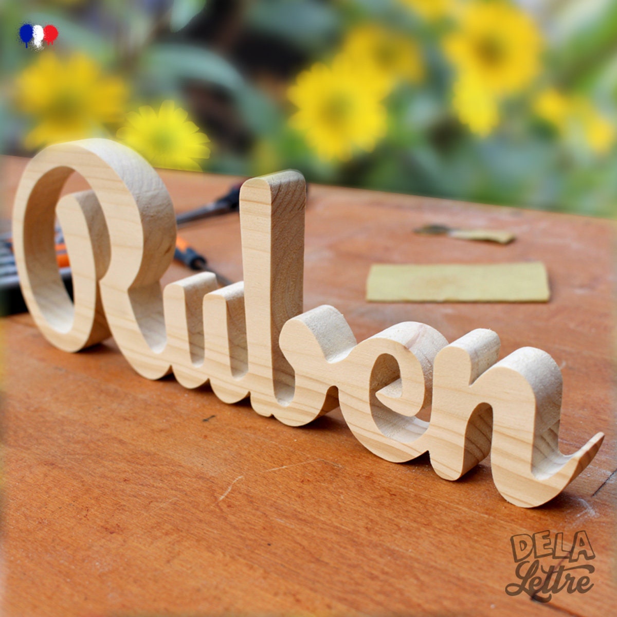 Prénom en Bois Brut Recyclé, Personnalisation Du Prénom avec Une Calligraphie Originale, Fabriqué En