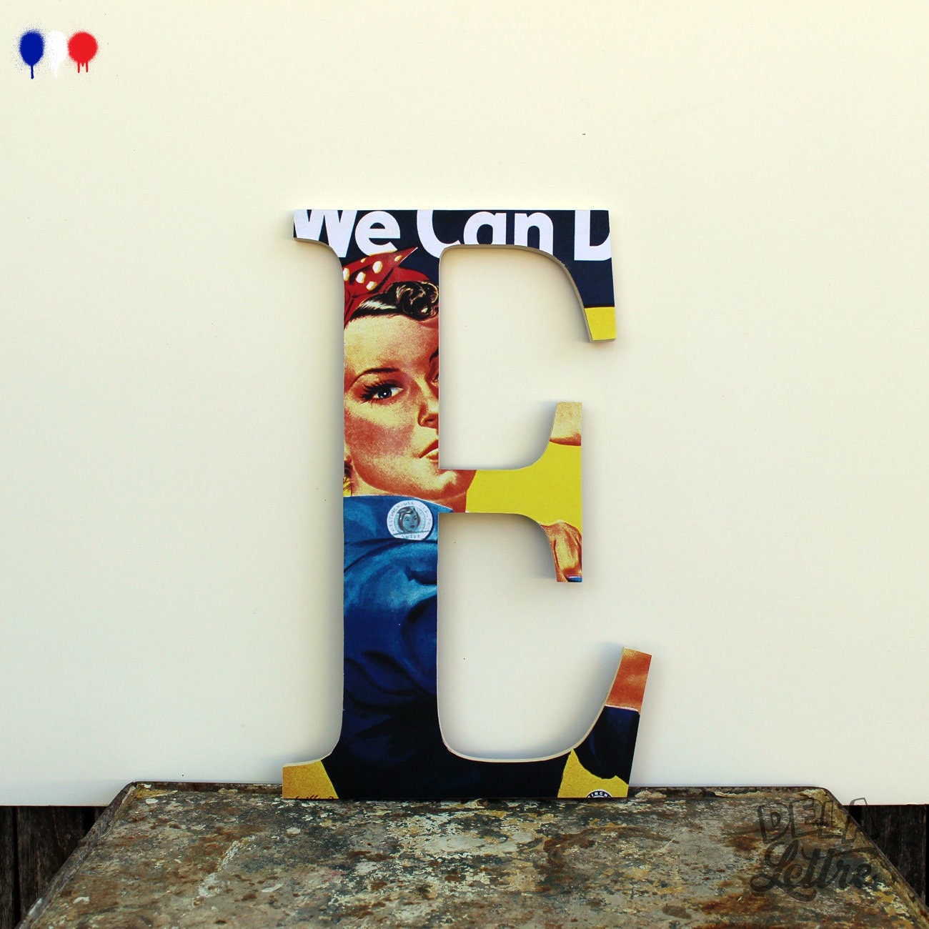 Grandes Lettres en Bois Décorées d'anciennes Publicités Vintage, Fabrication Artisanale sur Commande