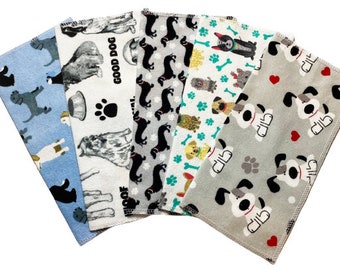 Handkerchiefs, Set of 5, Child Handkerchiefs, Dog Print Handkerchiefs, Handkerchiefs, Flannel Handkerchiefs, Reusable Tissues, Napkins G91