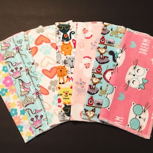 Handkerchiefs, Set of 7, Girls Handkerchiefs, Kitty Print Handkerchiefs, Handkerchiefs, Flannel Handkerchiefs, Reusable Tissues, Napkins G88