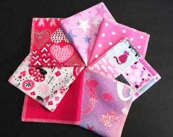 Handkerchiefs,Set of 7,Hearts Handkerchiefs,Heart Print Handkerchiefs,Girls Handkerchiefs,Flannel Handkerchiefs,Reusable Tissues,Napkins G87