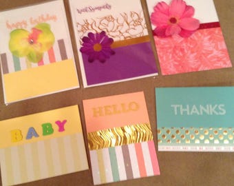 Conjunto de 6 tarjetas / tarjeta de cumpleaños feliz, tarjeta de simpatía, obtener tarjeta de pozo, tarjeta de bebé, tarjeta de nota de saludo, tarjeta de agradecimiento, hecho a mano, hecho a mano.