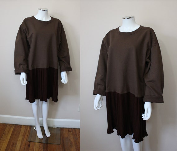 Coffee oversize sweatshirt mini dress | 1980s brow