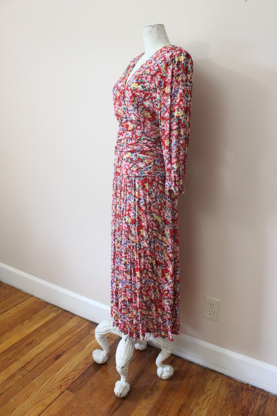 1980s Meliposa maxi dress | 80s red floral puff p… - image 6