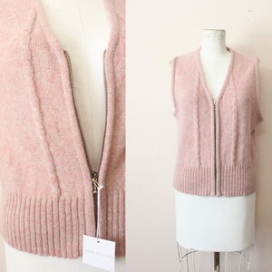 Dusty Pink wool vest 1990s light pink cable knit wool zippered vest medium large image 1