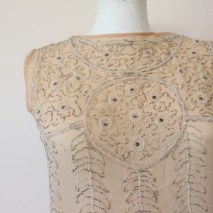 1920s Nude silk sheer beaded blouse 20s beaded blouse top silk 1910s blouse xs small image 3