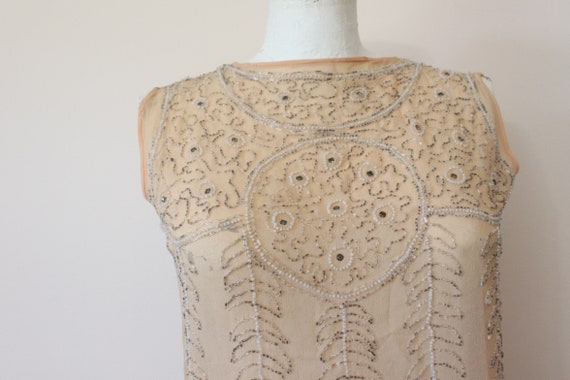 1920s Nude silk sheer beaded blouse | 20s beaded … - image 3