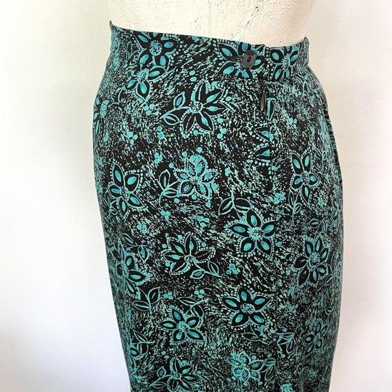 Vintage 90s teal floral long bias cut midi skirt … - image 3