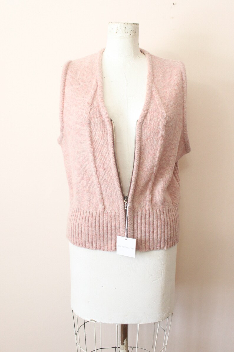 Dusty Pink wool vest 1990s light pink cable knit wool zippered vest medium large image 2