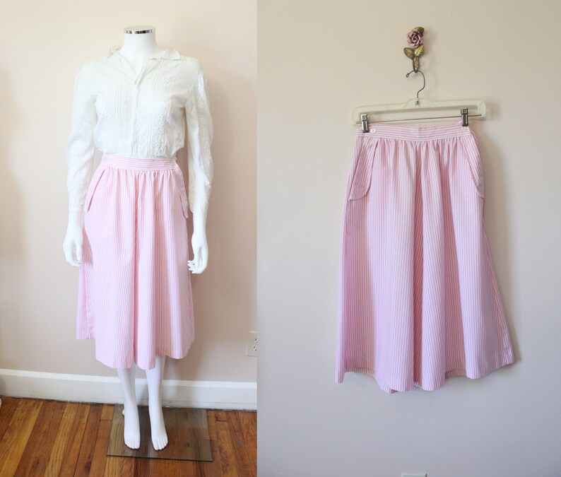 Pink Candy Striped Culottes 1980s Pink Striped Wide Leg Capri Gaucho